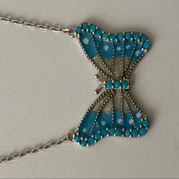 925 Silver blue butterfly necklace turquoise stones - Picture 4 of 4